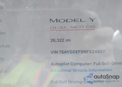 2022 Tesla Model Y Performance Dual Motor All-Wheel Drive из США, поврежденный, VIN 7SAYGDEF5NF534867